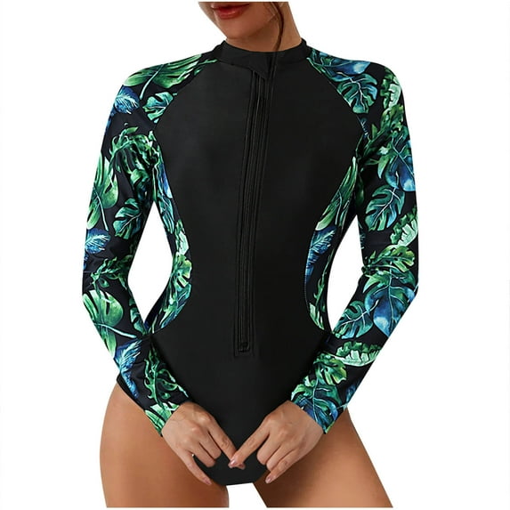 Youyipin One Piece Swimsuit Women Rash Guard Swimwear Long Sleeve Zipper Uv Protection Swimsuit Surfing Bathing Suits Beach Vacation Clothes For Women