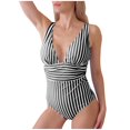 thumbnail image 1 of Youyipin One Piece Swimsuit Women Swimsuit Wide Straps V Neck Ruched Textured Ribbed Twist Back Beach Vacation Clothes For Women, 1 of 7