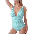thumbnail image 1 of Youyipin One Piece Swimsuit Women Swimsuit Wide Straps V Neck Ruched Textured Ribbed Twist Back Beach Vacation Clothes For Women, 1 of 5