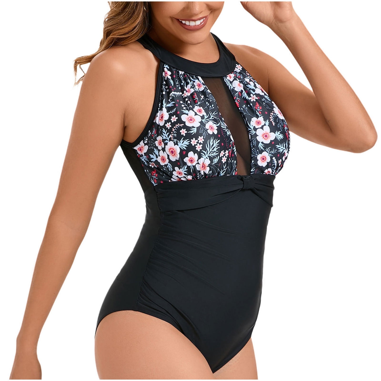 AXXD One Piece Swimsuit Women,Ruched Plunge 80s/90s Inspired