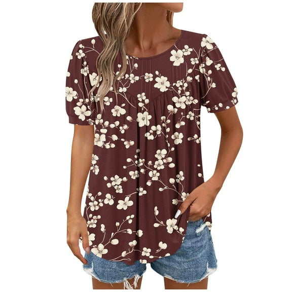 Youyipin Spring Fashion Womens Tops 2025 Spring Summer Tunic Short Sleeve Casual Shirts Pleated Blouses For Leggings Spring Tops For Women