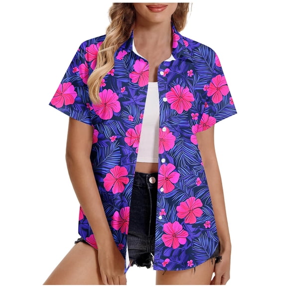Youyipin Women'S Clothing Hawaiian Shirts For Women Summer Beach Shirt Tropical Shirts Womens Hawaii Button Down Short Sleeve Blouses Button Up Tops Beach Vacation Clothes