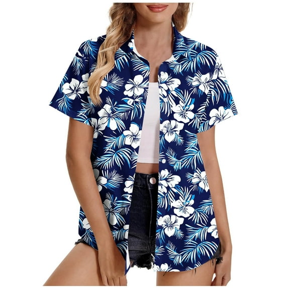 Youyipin Women'S Clothing Hawaiian Shirts For Women Summer Beach Shirt Tropical Shirts Womens Hawaii Button Down Short Sleeve Blouses Button Up Tops Beach Vacation Clothes