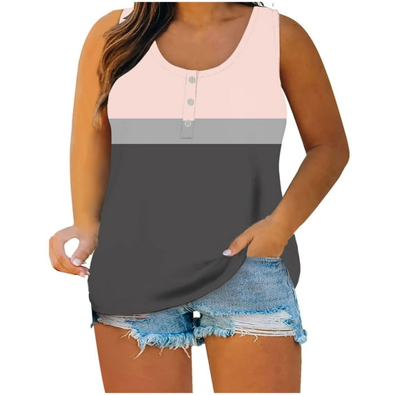 Youyipin Women'S Tops Color Block Button Front Tank Tops For Women Casual Ruffled Sleeveless Shirt Flowy Double Layers Tunic Tank Shirts Spring Tops For Women