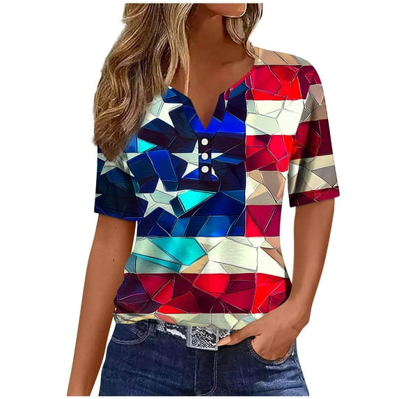 Youyipin Women'S Tops Spring Fashion Shirt 4Th Of July 2024 T-Shirt We The People 1776 American Flag T-Shirt Patriotic Graphic V-Neck Short Sleeve Top Graphic Tees For Women