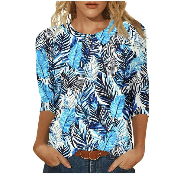 Youyipin Women'S Topsspring Tops For Women 2025 3/4 Sleeve Blouse Crewneck Pleated Tunic Tops Dressy Casual Shirts Business Work Outfits Beach Vacation Clothes For Women