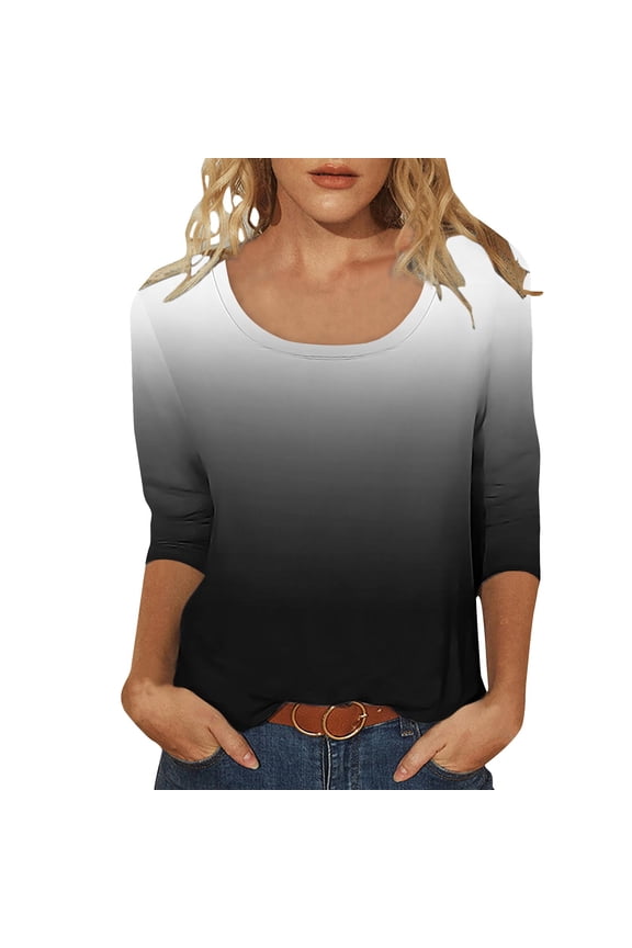 Women Sexy 3/4 Sleeve Sequins Loose Polluer Solid Round-Neck Blouse Shirt Beach Vacation Clothes