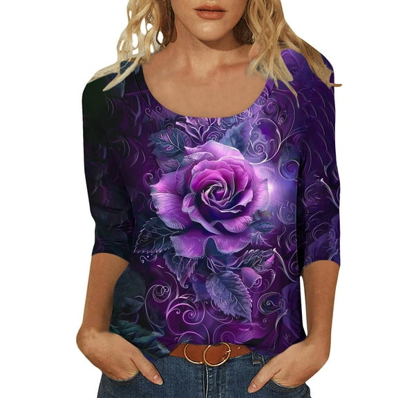 Youyipin Women Sexy 3/4 Sleeve Sequins Loose Polluer Solid Round-Neck Blouse Shirt Beach Vacation Clothes