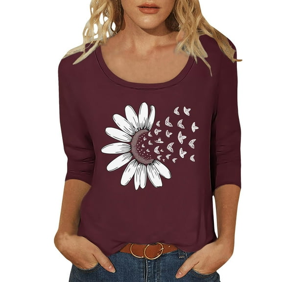 Youyipin Women Sexy 3/4 Sleeve Sequins Loose Polluer Solid Round-Neck Blouse Shirt Beach Vacation Clothes