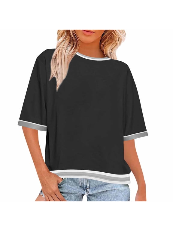Women Short Sleeve Sweater Summer Crew Neck Dressy Casual Soft Knit Pullover Summer Tops for Women Trendy