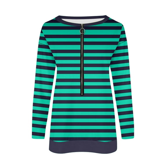 Youyipin Women Striped Sweatshirt Half Zip V Neck Long Sleeve Pullover Tops Loose Fit Casual Shirts 2024 Fall