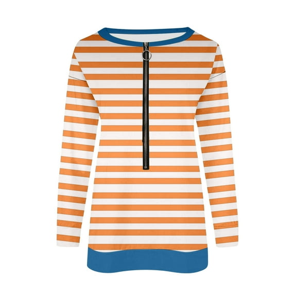 Youyipin Women Striped Sweatshirt Half Zip V Neck Long Sleeve Pullover Tops Loose Fit Casual Shirts 2024 Fall
