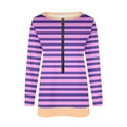 thumbnail image 1 of Youyipin Women Striped Sweatshirt Half Zip V Neck Long Sleeve Pullover Tops Loose Fit Casual Shirts 2024 Fall, 1 of 3