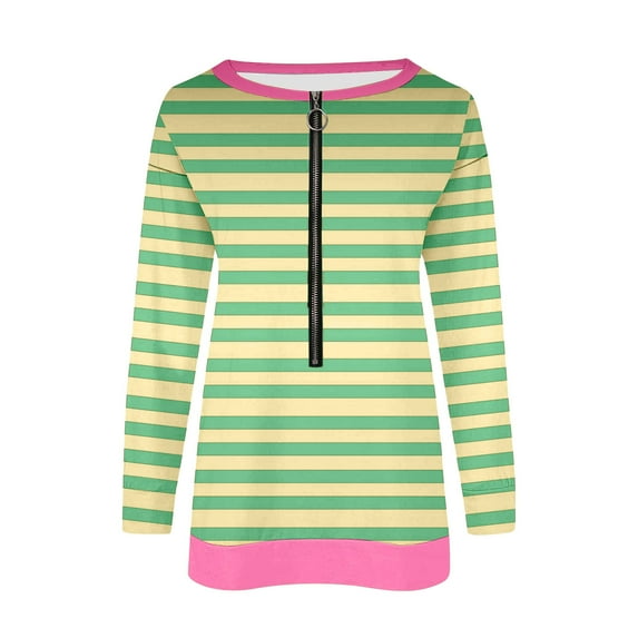 Youyipin Women Striped Sweatshirt Half Zip V Neck Long Sleeve Pullover Tops Loose Fit Casual Shirts 2024 Fall