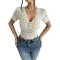 thumbnail image 1 of Youyipin Women Tank Tops Women's Lace Short Sleeve V-Neck Floral Casual Scalloped Trim See Through Sheer Tunic Blouse Tee Shirt Going Out Tops For Women, 1 of 9