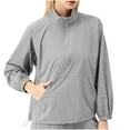 thumbnail image 1 of Youyipin Women's Athletic No Hat Sweater Solid Long Sleeve Workout Shirts Running Yoga Gym Track 1/4 Zip Cropped Sweatshirts, 1 of 3