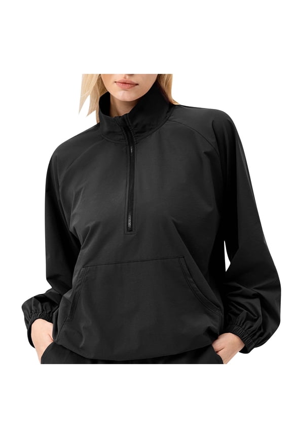 Women's Athletic No Hat Sweater Solid Long Sleeve Workout Shirts Running Yoga Gym Track 1/4 Zip Cropped Sweatshirts