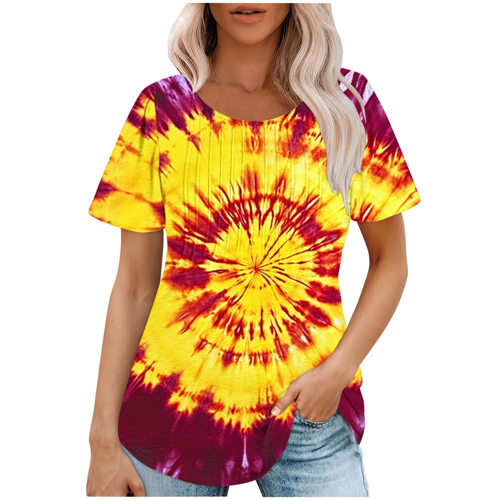 Youyipin Women's Clothing Summer Tops Women Hippie Shirt Tie Dye