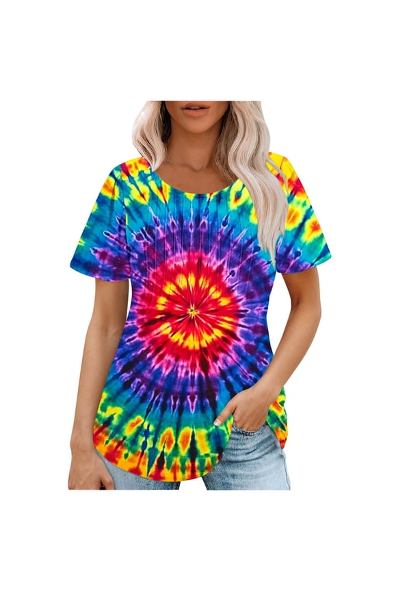 Women's Clothing Summer Tops Women Hippie Shirt Tie Dye Peace Sign T shirts Hippy Peace Costume Hippie Outfit Tee Short Sleeve Shirts For Women