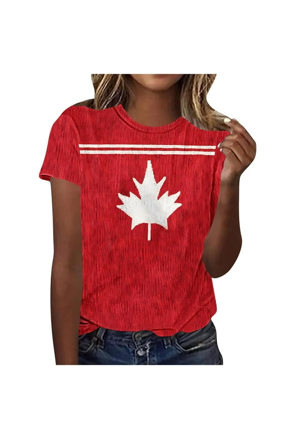 Women's Clothing Vintage Style Retro Canadian Maple Leaf Women's Short Sleeve Round Neck T-Shirt Graphic Tees For Women
