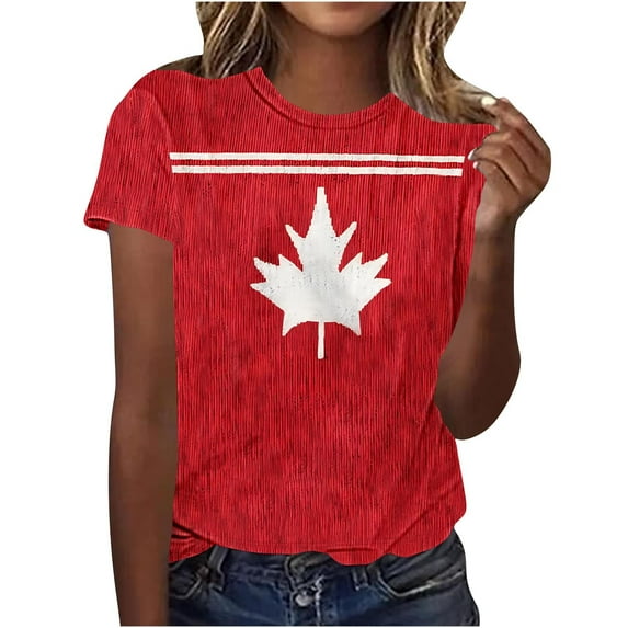 Youyipin Women's Clothing Vintage Style Retro Canadian Maple Leaf Women's Short Sleeve Round Neck T-Shirt Graphic Tees For Women