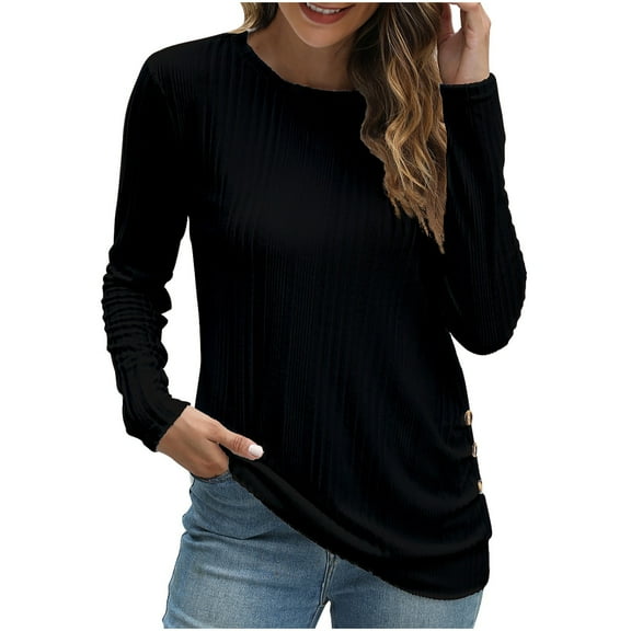 Youyipin Women's Loose Fit Raglan Long Sleeve Shirts Round Neck Tunic Tops Curved Hem Long T Shirt