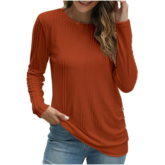 Youyipin Women's Loose Fit Raglan Long Sleeve Shirts Round Neck Tunic Tops Curved Hem Long T Shirt