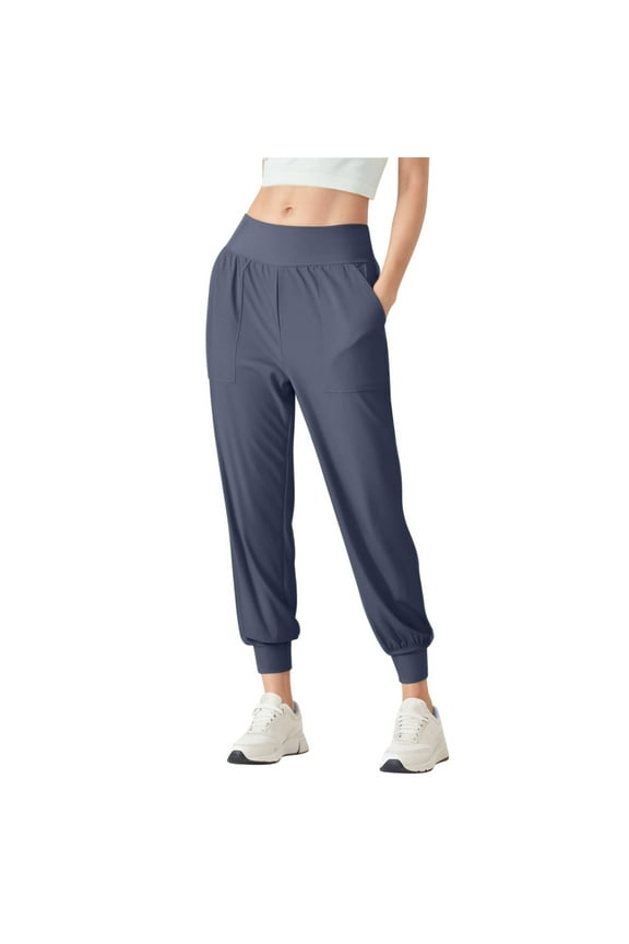Women's Solid Color Ankle Binding Casual Running Fitness Training Elastic High Waisted Pocket Goga Pants