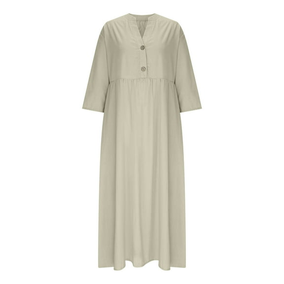 Youyipin Womens Dresses Loose Fashion Retro V-Neck Loose Large Size Short Sleeve Dress Summer Dresses For Women 2025
