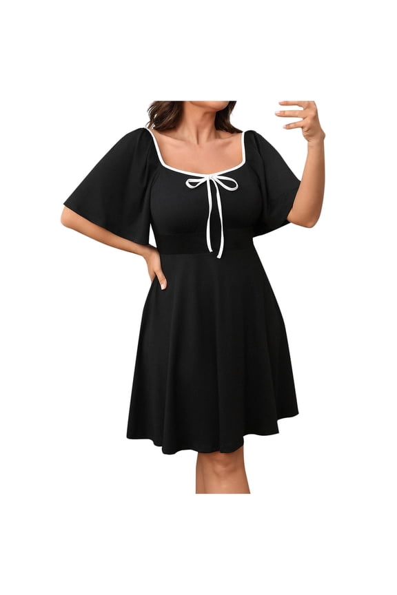 Womens Dresses Plus Size Summer Dress Short Sleeve Tie Front Sweetheart Neck Wrap A-Line Casual Mini Wedding Guest Dresses 2025