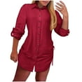 thumbnail image 1 of Youyipin Womens Dresses Shirt Dress Sexy Long Sleeve Button Down Blouses Side Drawstring Mini Summer Dresses For Women 2025, 1 of 6