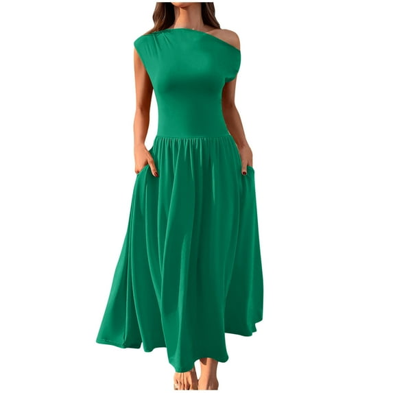 Youyipin Womens Dresses Summer Off The Shoulder One Short Sleeve Midi Casual Beach Vacation Dress Summer Dresses For Women 2025