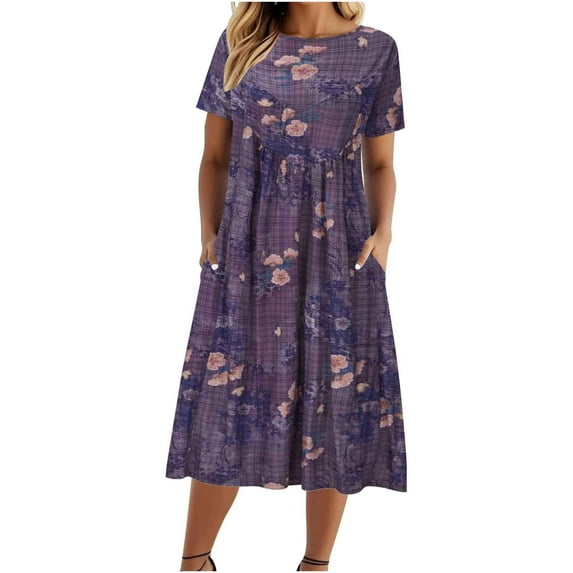 Youyipin Womens Dresses Vintage Floral Print Lantern Sleeve Casual Loose Fit Beach Dress Boho Party Summer Dresses For Women 2025