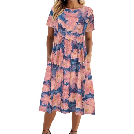 Youyipin Womens Dresses Vintage Floral Print Lantern Sleeve Casual Loose Fit Beach Dress Boho Party Summer Dresses For Women 2025