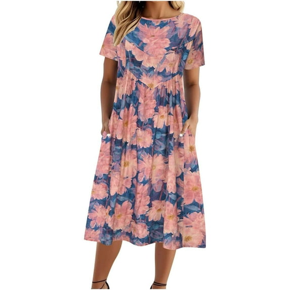 Youyipin Womens Dresses Vintage Floral Print Lantern Sleeve Casual Loose Fit Beach Dress Boho Party Summer Dresses For Women 2025