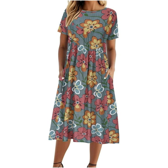 Youyipin Womens Dresses Vintage Floral Print Lantern Sleeve Casual Loose Fit Beach Dress Boho Party Summer Dresses For Women 2025