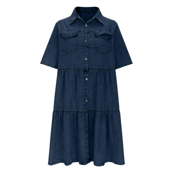 Youyipin Womens Dresses Women'S Distressed Denim Dress Casual Shirt Loose Short Sleeve Single Breasted Dress Summer Dresses For Women 2025