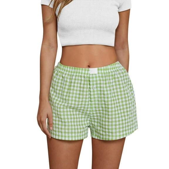 Youyipin Womens Shorts Cotton Summer Casual Pajama Y2K Sleep Gingham Plaid Bottom With Pockets Shorts For Women