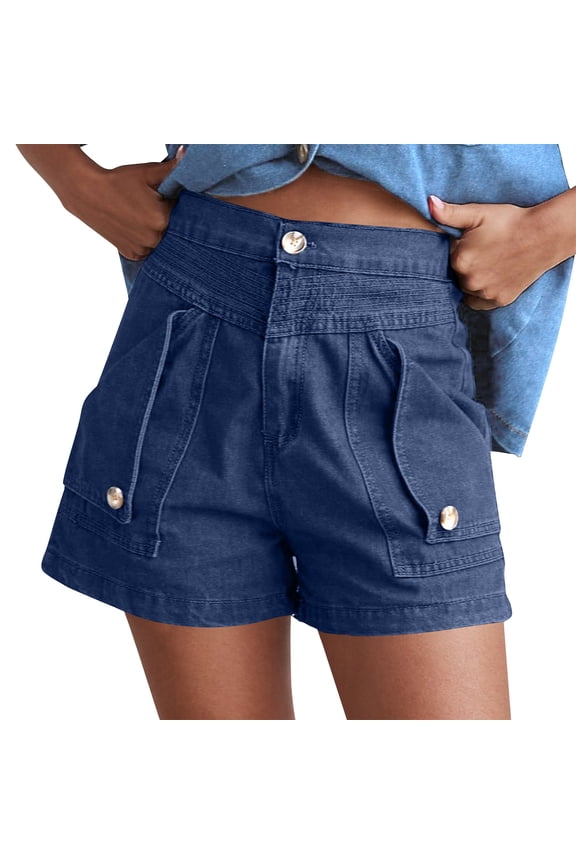 Womens Shorts High Waisted Flap Pocket Stretchy Denim Jorts Trendy Casual Distressed Cut Off Shorts For Women