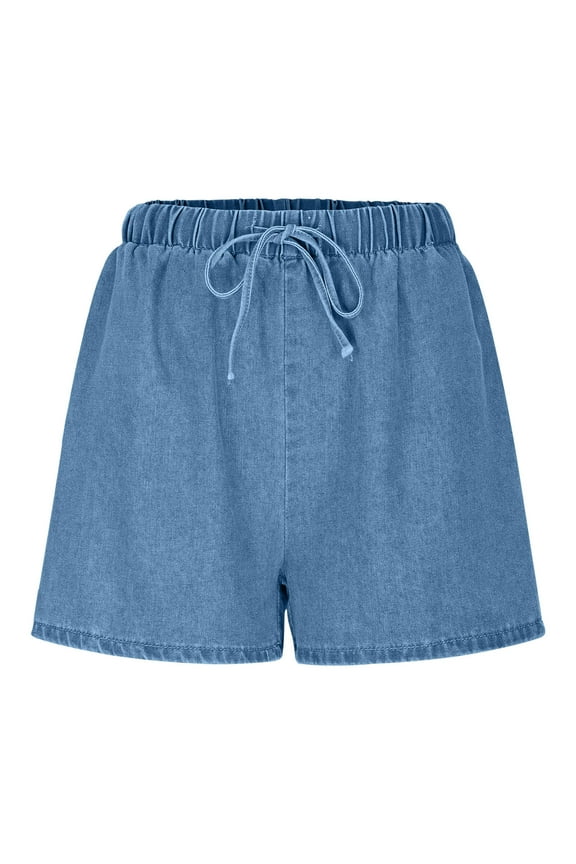 Womens Shorts Plus Size Drawstring Waist Knot Front With Pockets Denim Bermuda Shorts For Women