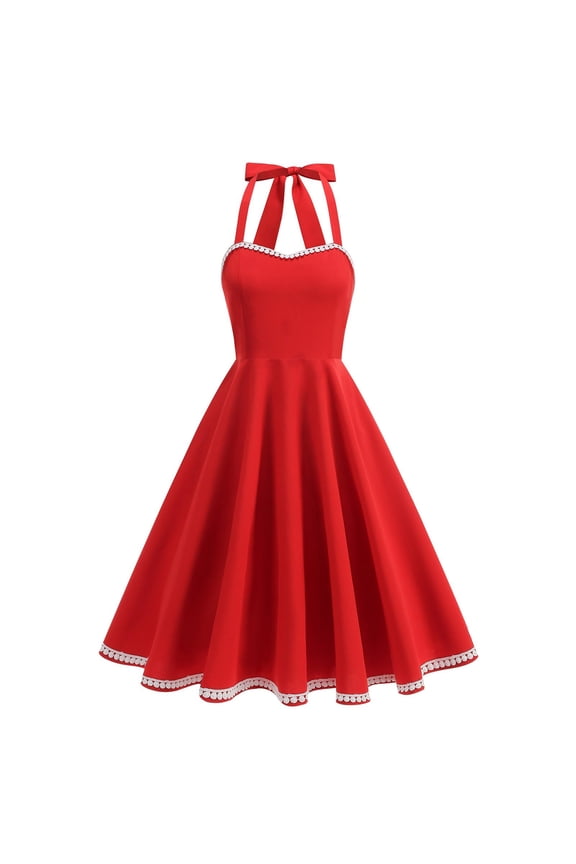 Womens Summer Dresses Lace Trim Halter Swing Cocktail Vintage 1950S Sleeveless Wedding Guests Party Mini Dresses For Women 2025 Elegant Classy