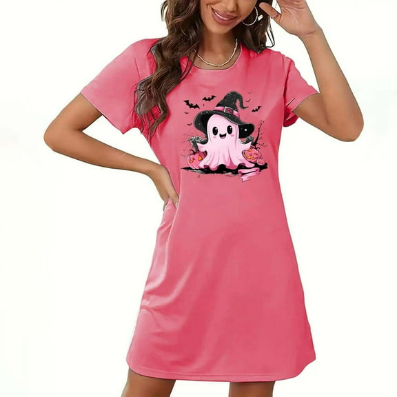 Youyipin Womens Summer Dresses Oversized Short Nightgown Fashion Chest Print Short Sleeve Nightdress Dresses For Women