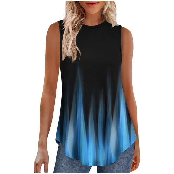 Youyipin Womens Summer Tank Tops Basic Tanks Crew Neck Sleeveless Gradient Color T Shirts Side Split