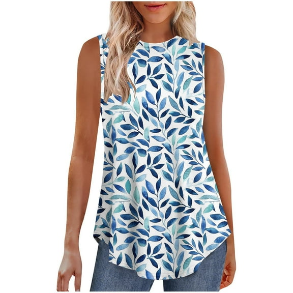 Youyipin Womens Summer Tank Tops Basic Tanks Crew Neck Sleeveless Gradient Color T Shirts Side Split