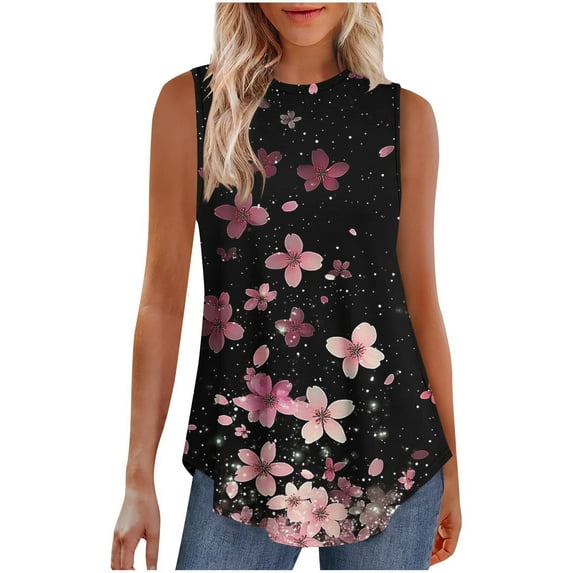 Youyipin Womens Summer Tank Tops Basic Tanks Crew Neck Sleeveless Gradient Color T Shirts Side Split