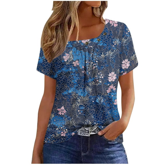 Youyipin Womens Summer Tops Spring Fashion Short Sleeve Shirts Crew Neck Cute Trendy Tunic Blouses Spring Outfits For Women 2025