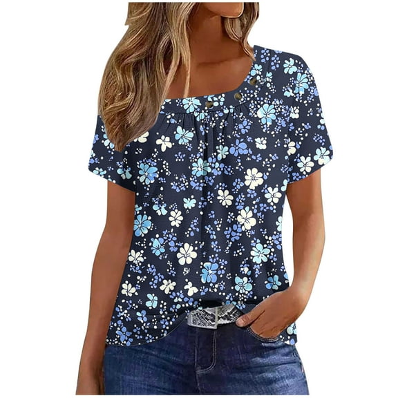 Youyipin Womens Summer Tops Spring Fashion Short Sleeve Shirts Crew Neck Cute Trendy Tunic Blouses Spring Outfits For Women 2025