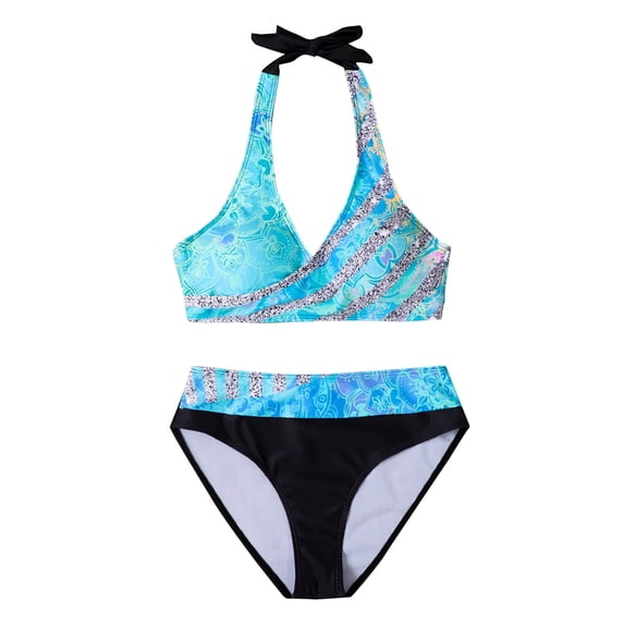 Youyipin Womens Swimsuits 2 Piece High Waisted Bikini Sets Tummy Control Swimsuist 2025 Bathing Suits Color Block Halter Swim Suits