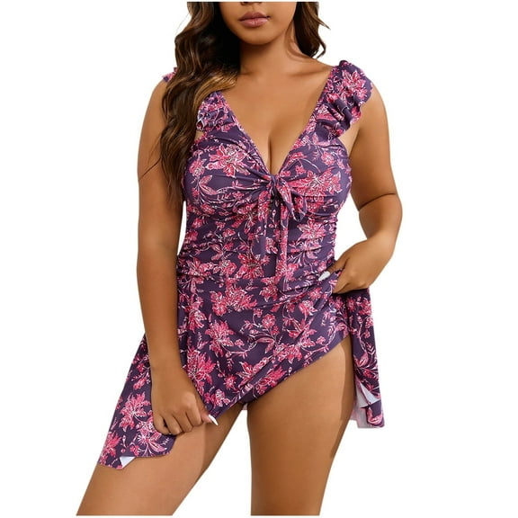 Youyipin Womens Swimsuits 2 Piece Swimdress Tummy Control Ruffle Swimsuit For Women Tie Knot Swim Dresses V Neck Bathing Suit Skirt