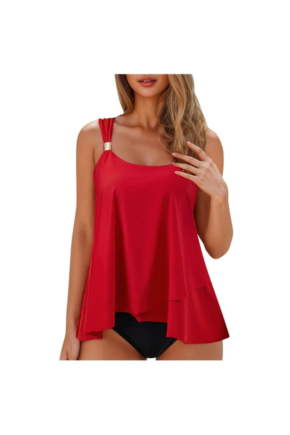 Womens Swimsuits Dazzle Scoop Neck Underwire Bra Tankini Bathing Suit Top Beach Vacation Clothes For Women